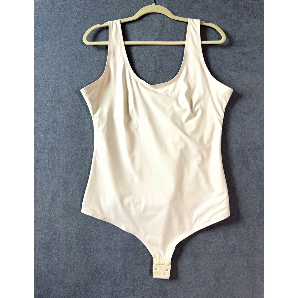 Pinsy Women's Scoop Neck Thong Bodysuit Shapewear White Ivory Size 1X Long